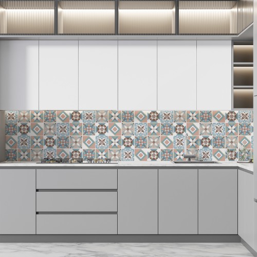 Naklejki na płytki ceramiczne, kafelki | Mozaika, geometryczny, pastelowy wzór | Okleina w stylu Vintage 65526 - zdjęcie 3