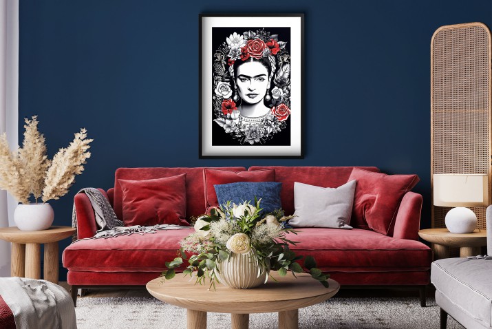 Artystyczny Plakat na Ścianę- Frida Kahlo w Otoczeniu Kwiatów | Plakat Pop Art do salonu, sypialni, biura 23243 - zdjęcie 4