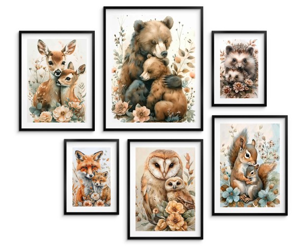 Plakaty do pokoju dziecięcego- Leśne zwierzęta | Pastelowe ilustracje dla dzieci KD092