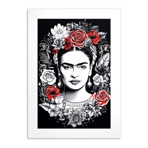 Artystyczny Plakat na Ścianę- Frida Kahlo w Otoczeniu Kwiatów | Plakat Pop Art do salonu, sypialni, biura 23243 - zdjęcie 7