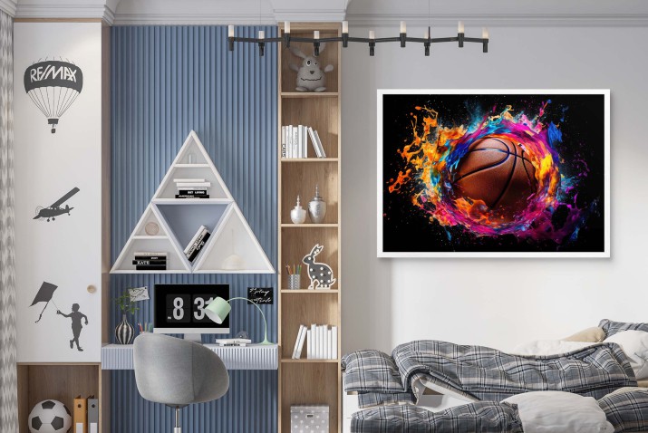 Kolorowy Plakat z Piłką do Koszykówki | Efekt Splash- kolorowa farba | Dynamiczny Styl Street Art, idealny do pokoju młodzieżowego 61705 - zdjęcie 6