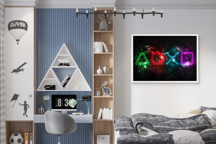 Plakat dla Gracza- Neonowe Symbole PlayStation na Kosmicznym Tle | Młodzieżowa dekoracja 61704 - zdjęcie 5