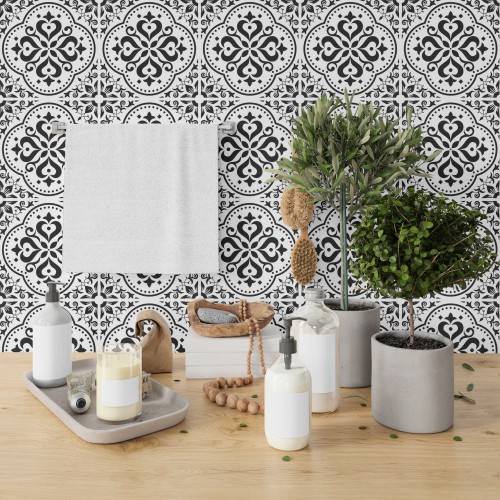 Naklejki na płytki ceramiczne, kafelki | Mozaika, czarno-biały orientalny wzór | Okleina do kuchni, łazienki 65527 - zdjęcie 2