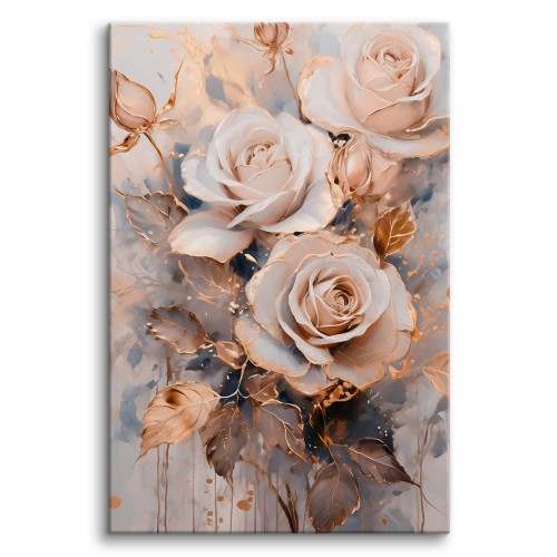 Współczesny obraz na płótnie- Róże w złotych zdobieniach | Elegancka dekoracja na ścianę do Salonu, sypialni w stylu Glamour 20887