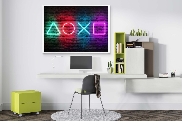 Plakat młodzieżowy | Neonowe symbole PlayStation na ceglanej ścianie | Plakat Gamingowy 61703 - zdjęcie 6