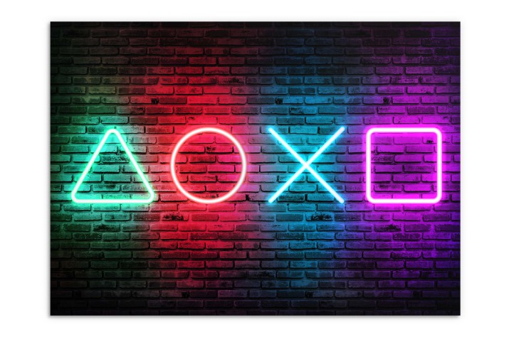 Plakat młodzieżowy | Neonowe symbole PlayStation na ceglanej ścianie | Plakat Gamingowy 61703 - zdjęcie 7