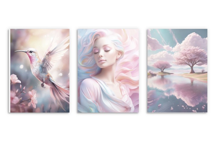 Nowoczesne Plakaty &amp;amp;amp;amp;quot;Pastelowa Harmonia&amp;amp;amp;amp;quot; - koliber, kobieta, krajobraz | Dekoracja ścienna do salonu, sypialni 81302 - zdjęcie 3