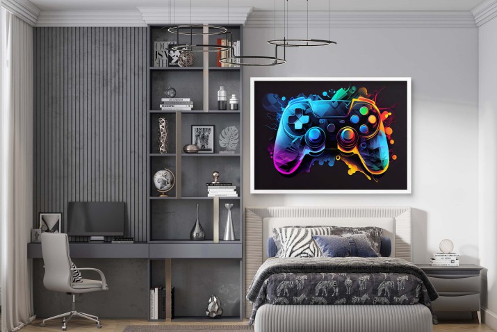 Kolorowy Plakat młodzieżowy- Pad Kontroler PlayStation | Neonowy wzór do pokoju gracza 61701 - zdjęcie 5