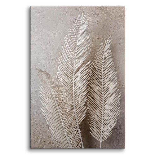 Minimalistyczny obraz na płótnie- białe pióra na beżowym tle | Dekoracja boho, styl skandynawski 20878