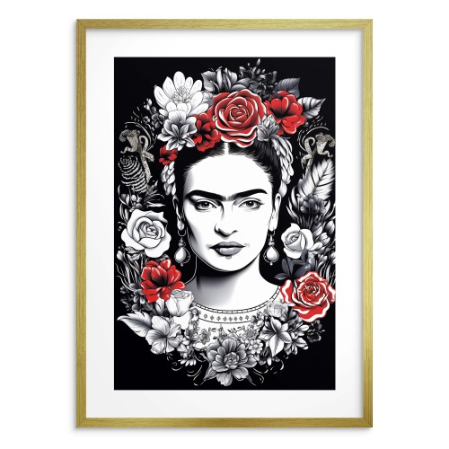 Artystyczny Plakat na Ścianę- Frida Kahlo w Otoczeniu Kwiatów | Plakat Pop Art do salonu, sypialni, biura 23243 - zdjęcie 2