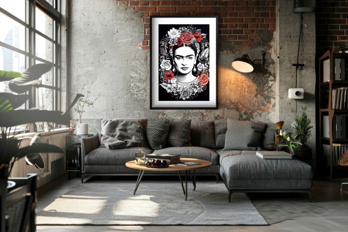Artystyczny Plakat na Ścianę- Frida Kahlo w Otoczeniu Kwiatów | Plakat Pop Art do salonu, sypialni, biura 23243 - zdjęcie 6