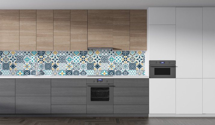 Naklejki na płytki ceramiczne, kafelki | Mozaika, Marokański wzór, Patchwork | Okleina do kuchni, łazienki 65528 - zdjęcie 4