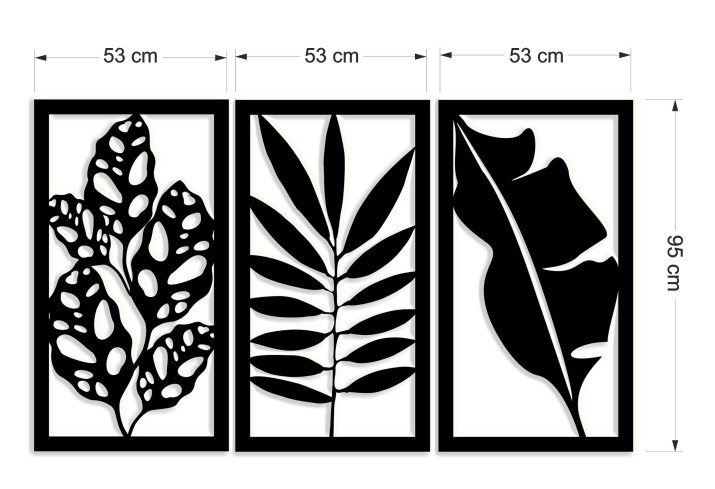 Obrazy 3D na ścianę | Tryptyk ażurowy Liście- Monstera, Palma, Bananowiec | Panele ażurowe z motywem roślinnym 66830 - zdjęcie 6