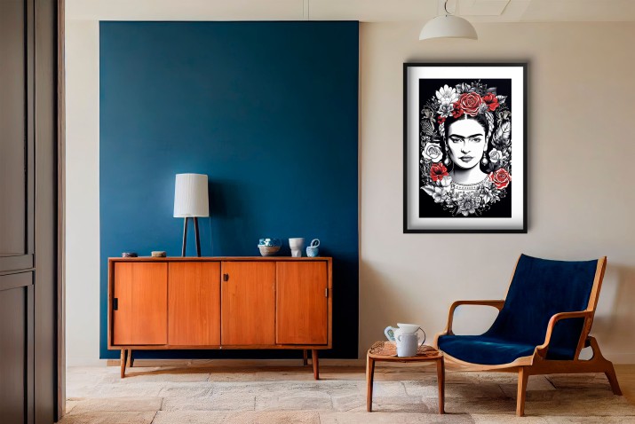 Artystyczny Plakat na Ścianę- Frida Kahlo w Otoczeniu Kwiatów | Plakat Pop Art do salonu, sypialni, biura 23243 - zdjęcie 5