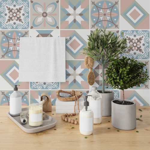 Naklejki na płytki ceramiczne, kafelki | Mozaika, geometryczny, pastelowy wzór | Okleina w stylu Vintage 65526 - zdjęcie 4