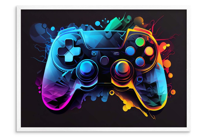 Kolorowy Plakat młodzieżowy- Pad Kontroler PlayStation | Neonowy wzór do pokoju gracza 61701 - zdjęcie 3