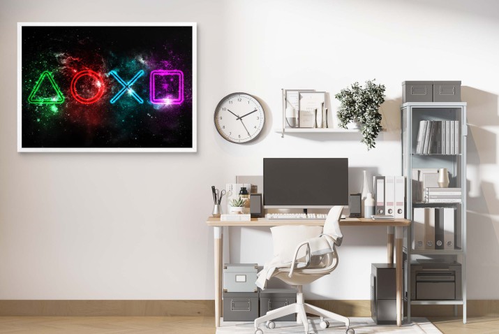 Plakat dla Gracza- Neonowe Symbole PlayStation na Kosmicznym Tle | Młodzieżowa dekoracja 61704 - zdjęcie 4