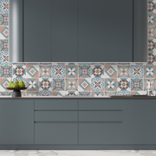 Naklejki na płytki ceramiczne, kafelki | Mozaika, geometryczny, pastelowy wzór | Okleina w stylu Vintage 65526 - zdjęcie 2
