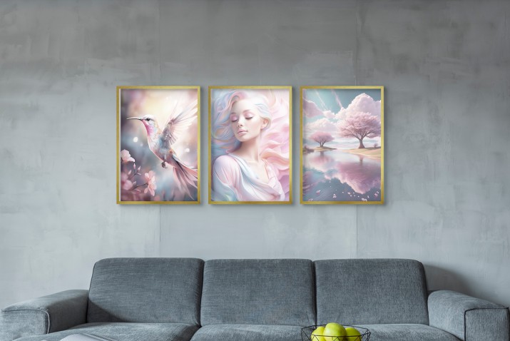 Nowoczesne Plakaty &amp;amp;amp;amp;quot;Pastelowa Harmonia&amp;amp;amp;amp;quot; - koliber, kobieta, krajobraz | Dekoracja ścienna do salonu, sypialni 81302 - zdjęcie 6