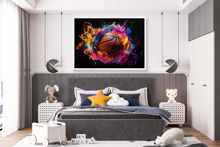 Kolorowy Plakat z Piłką do Koszykówki | Efekt Splash- kolorowa farba | Dynamiczny Styl Street Art, idealny do pokoju młodzieżowego 61705 - zdjęcie 5