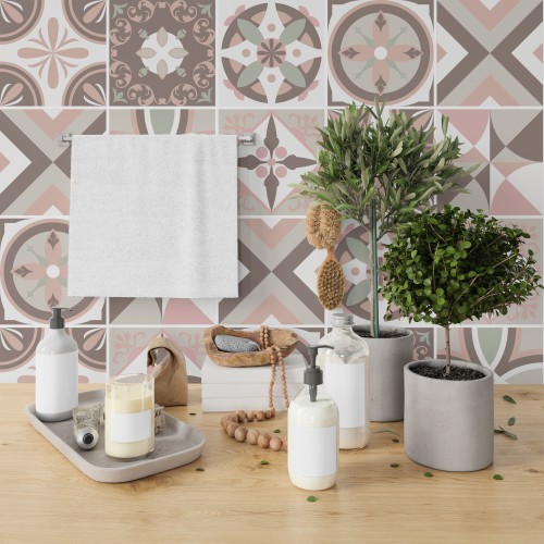 Naklejki na płytki ceramiczne, kafelki | Mozaika, geometryczny wzór | Samoprzylepna okleina w stylu Vintage 65525 - zdjęcie 4
