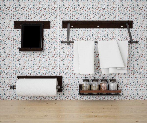 Naklejki na płytki ceramiczne, kafelki | Lastryko / Terrazzo | Nowoczesna, samoprzylepna okleina na kafelki 65517 - zdjęcie 6