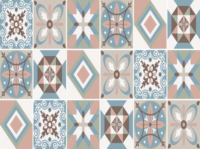 Naklejki na płytki ceramiczne, kafelki | Mozaika, geometryczny, pastelowy wzór | Okleina w stylu Vintage 65526 - zdjęcie 5