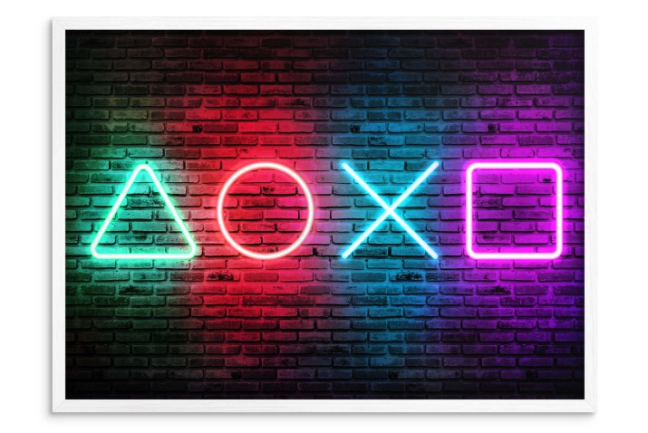 Plakat młodzieżowy | Neonowe symbole PlayStation na ceglanej ścianie | Plakat Gamingowy 61703 - zdjęcie 3