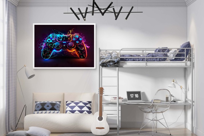 Młodzieżowa dekoracja | Neonowy Plakat gamingowy | Pad Kontroler PlayStation 61700 - zdjęcie 5