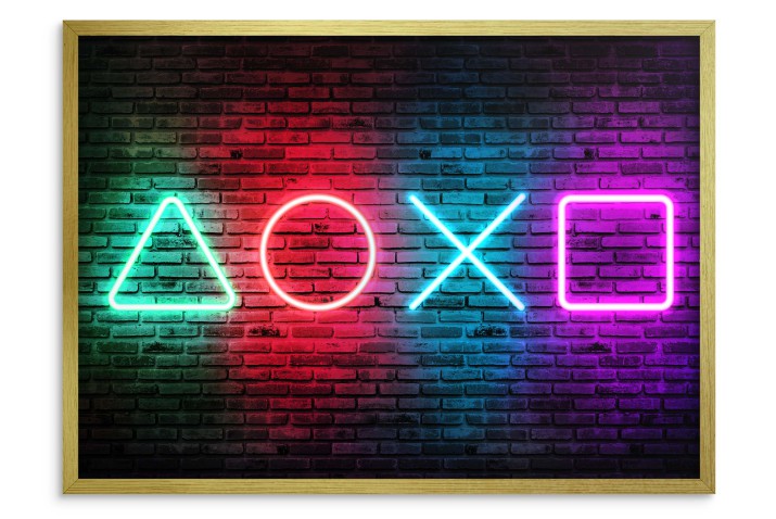 Plakat młodzieżowy | Neonowe symbole PlayStation na ceglanej ścianie | Plakat Gamingowy 61703 - zdjęcie 2