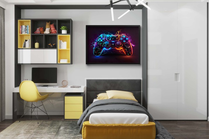 Młodzieżowa dekoracja | Neonowy Plakat gamingowy | Pad Kontroler PlayStation 61700 - zdjęcie 6