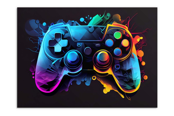Kolorowy Plakat młodzieżowy- Pad Kontroler PlayStation | Neonowy wzór do pokoju gracza 61701 - zdjęcie 4