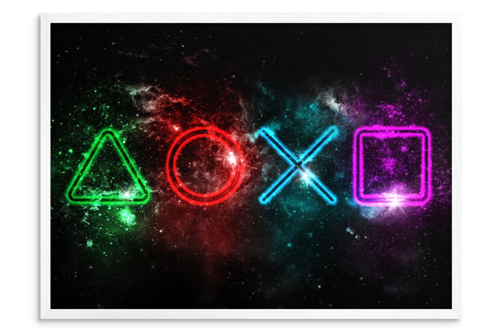 Plakat dla Gracza- Neonowe Symbole PlayStation na Kosmicznym Tle | Młodzieżowa dekoracja 61704 - zdjęcie 3
