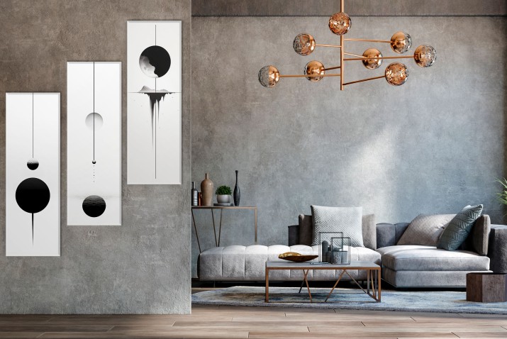 Tryptyk w stylu Loft | Księżyc w trzech odsłonach | Czarno- białe minimalistyczne obrazy na ścianę do salonu, biura 20870 - zdjęcie 2