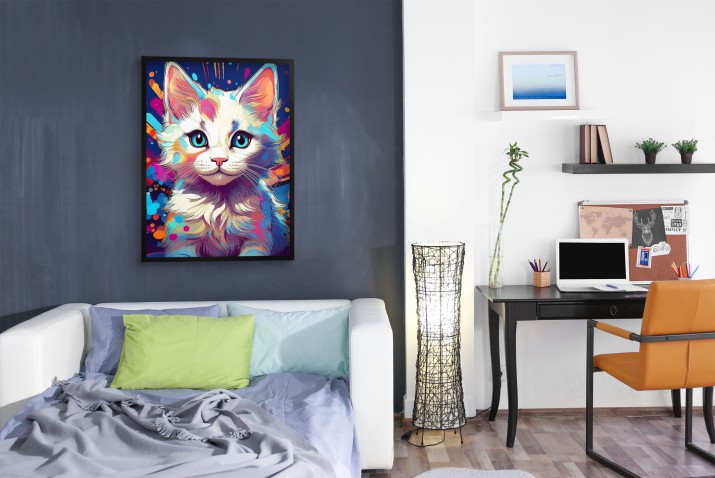 Nowoczesny Plakat z Kotem - Kolorowa Grafika w stylu Pop-Art  do Pokoju Młodzieżowego 24369 - zdjęcie 4