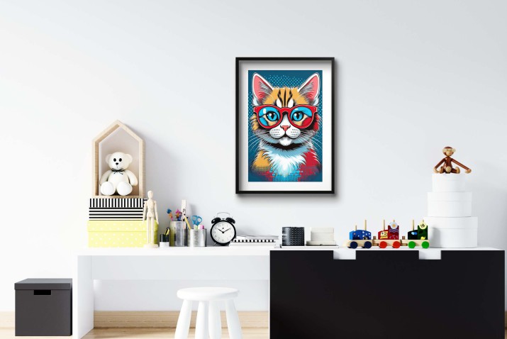 Plakat młodzieżowy- Komiksowy Kot w okularach | Kolorowa dekoracja w stylu Pop Art 24368 - zdjęcie 6