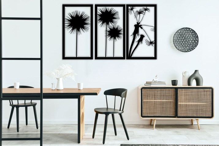 Dekoracja Ścienna- Tryptyk Ażurowy | Obrazy 3D z motywem Dmuchawców | Minimalistyczny obraz na ścianę 66851 - zdjęcie 3