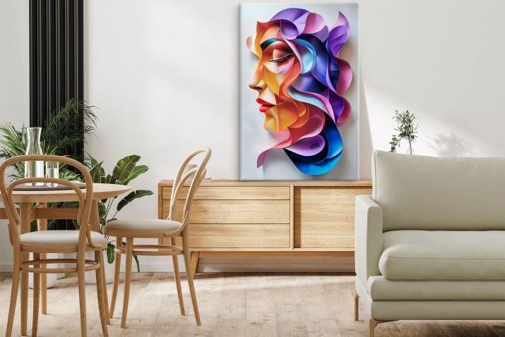 Kolorowy Obraz z efektem 3D- abstrakcyjny portret kobiety | Współczesna dekoracja na ścianę 20901 - zdjęcie 5