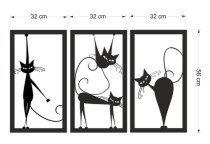 Czarne Koty - Ażurowy Tryptyk Obraz 3D na Ścianę - Minimalizm i Nowoczesność 66852 Naklejkomania - zdjecie 6 - miniatura
