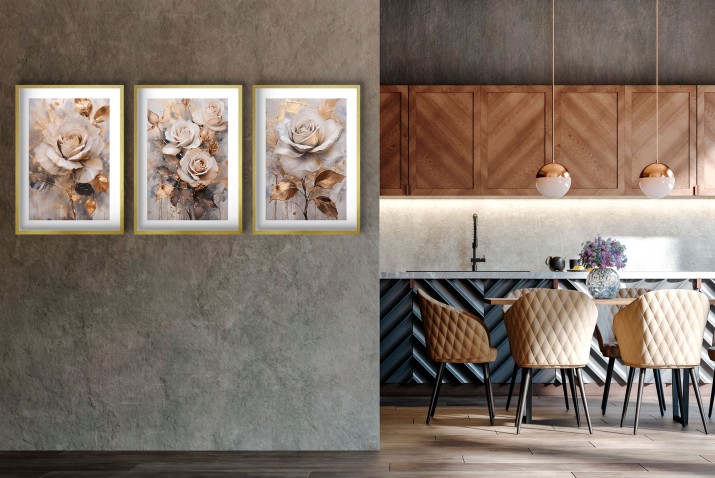 Plakaty glamour z motywem róż w odcieniach złota i bieli | Elegancka dekoracja ścienna 23237 - zdjęcie 5