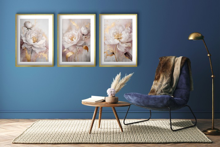 WYPRZEDAŻ 50x70 Plakaty z białymi piwoniami i złotymi akcentami - Elegancka dekoracja ścienna w stylu Glamour 23238 - zdjęcie 4