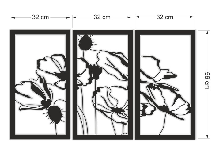 Panel Ażurowy z Kwiatami | Tryptyk Maki | Nowoczesna dekoracja 3D 66859 - zdjęcie 5