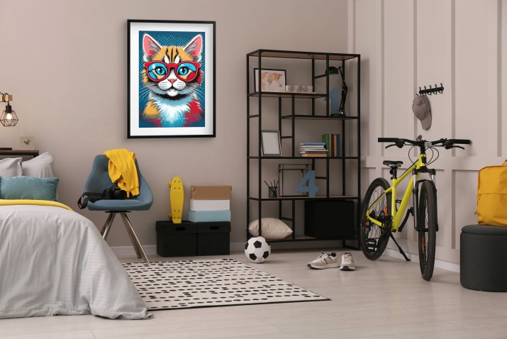 Plakat młodzieżowy- Komiksowy Kot w okularach | Kolorowa dekoracja w stylu Pop Art 24368 - zdjęcie 4