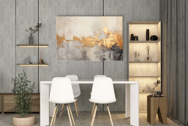 Obraz Abstrakcyjny na Płótnie - Złoto i Szarość | Nowoczesny Design | Dekoracja ścienna 64650 - zdjęcie 5