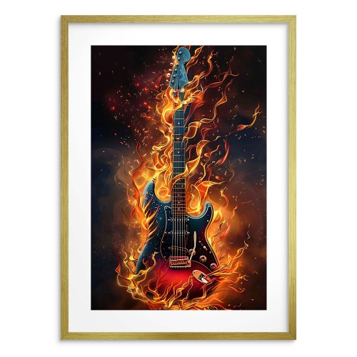 Plakat Gitara w płomieniach | Rockowa Dekoracja Ścienna | Nowoczesny plakat z Gitarą elektryczną 24370 - zdjęcie 2