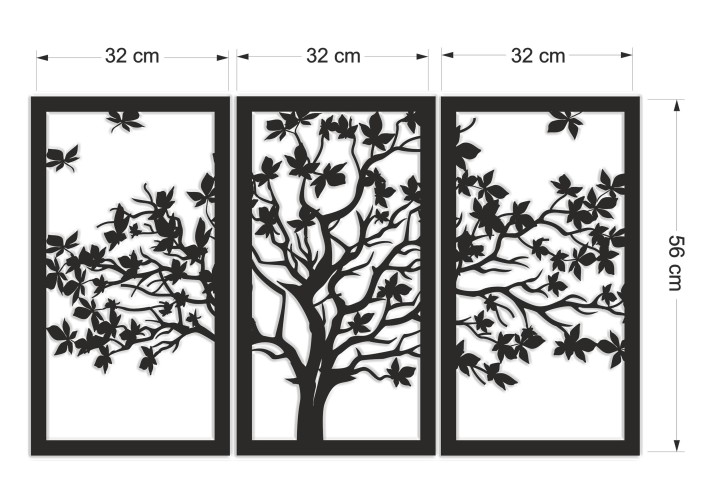 Panel ażurowy- Drzewo w trzech częściach | Tryptyk- nowoczesna dekoracja ścienna | Obraz 3D ażurowy z motywem drzewa 66846 - zdjęcie 5