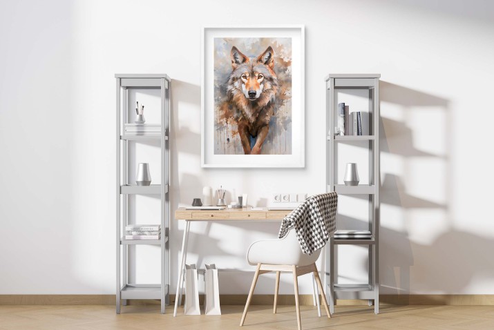 Plakat z Wilkiem – Artystyczna Akwarela na Ścianę | Idealny do Stylu Boho i Nowoczesnych Wnętrz 24363 - zdjęcie 4