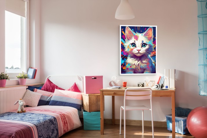 Nowoczesny Plakat z Kotem - Kolorowa Grafika w stylu Pop-Art  do Pokoju Młodzieżowego 24369 - zdjęcie 6