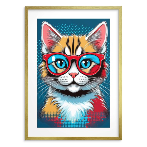 Plakat młodzieżowy- Komiksowy Kot w okularach | Kolorowa dekoracja w stylu Pop Art 24368 - zdjęcie 2