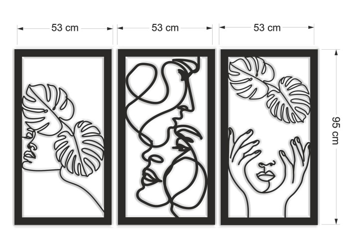 Minimalistyczny tryptyk ażurowy Line Art | Obraz 3D Monstera i Twarze 66854 - zdjęcie 5